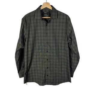 Kenneth Cole New York Gray & Black Plaid Long Sleeve Button Down M
